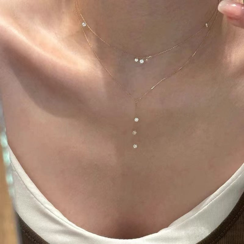 S925純銀Y形項鍊鍍18k金掛件超閃流蘇仙女風簡約2026年新款