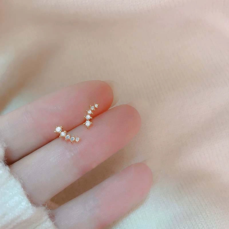 純銀麥穗小排鑽耳環流星月芽漸變閃亮迷你款簡約冷淡風新款小眾