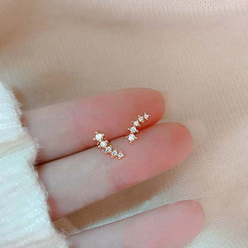 S925純銀麥穗耳釘排鑽月芽毛毛蟲耳釘女精致鑲鑽新款熱賣推薦
