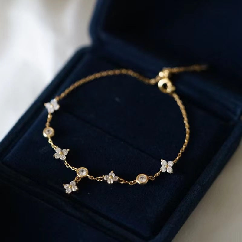 S925純銀四葉草手鍊鍍18K金滿天星四葉花輕奢