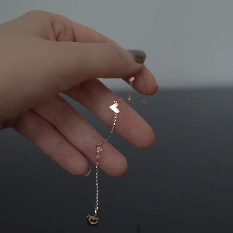 S925純銀心形手鍊女三顆愛心簡約鍍18K金INS風熱賣流行新款