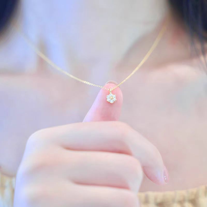 925純銀花瓣項鍊日系小吊墜鍍14k金輕奢小眾設計迷你款鎖骨鍊新款