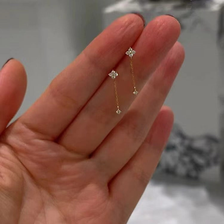 S925純銀四葉草耳線女輕奢水滴耳墜流行新款熱賣耳釘