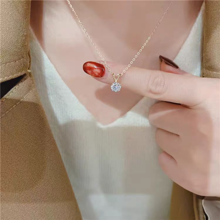 S925純銀單顆鑽項鍊鍍金經典八心八箭高級感簡約女鎖骨鍊新款