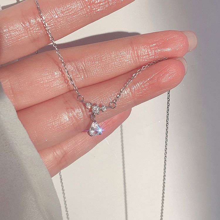 純銀水滴項鍊高級感設計小眾復古ins簡約設計感輕奢鎖骨鍊