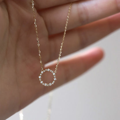 S925純銀鍍14k黃金項鍊藍色大海的傳說滿鑽圓圈輕奢鎖骨鍊