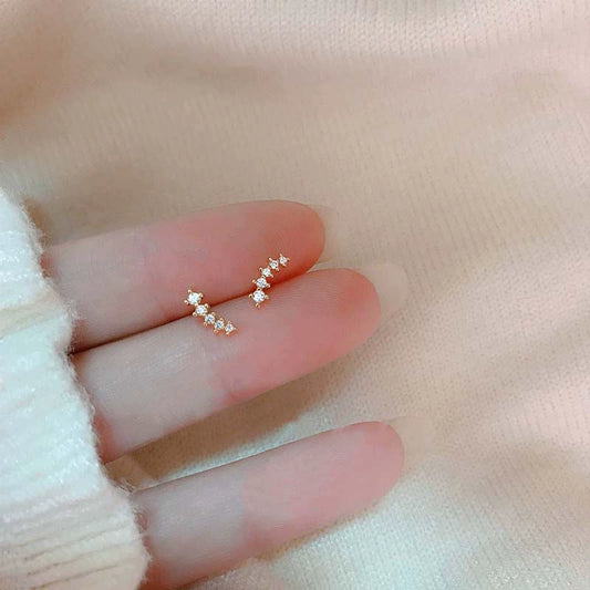 純銀麥穗小排鑽耳環流星月芽漸變閃亮迷你款簡約冷淡風新款小眾