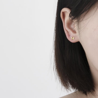 S925純銀小蝴蝶耳釘迷你基礎款鍍14k金耳飾清新甜美ins風直播貨源