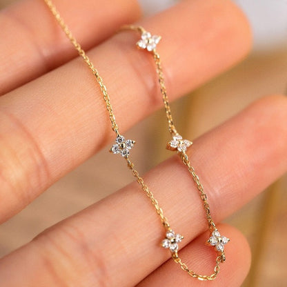 四葉草手鍊925純銀滿天星女簡約輕奢氣質鍍18K金新款盛夏流光