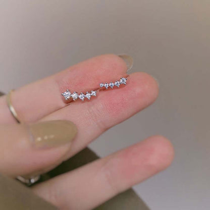 S925純銀麥穗耳釘排鑽月芽毛毛蟲耳釘女精致鑲鑽新款熱賣推薦