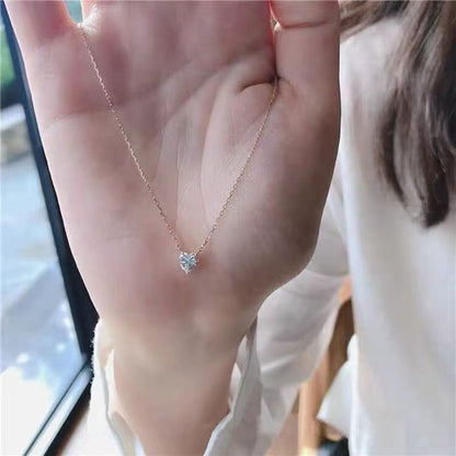 心形钻石項鍊S925純銀簡約輕奢愛心鑽吊墜女設計感超閃鎖骨鍊新款
