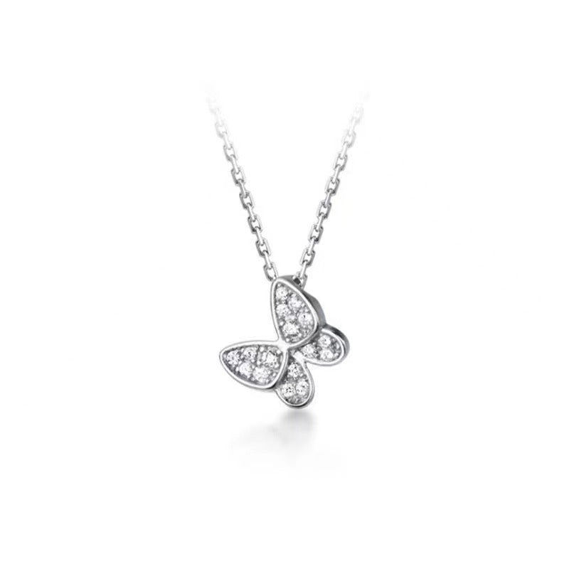 S925純銀項鍊蝴蝶鍍18K金韓版鑲鑽輕奢ins高級感歐美流行款鎖骨鍊