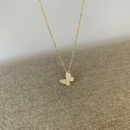 S925純銀項鍊蝴蝶鍍18K金韓版鑲鑽輕奢ins高級感歐美流行款鎖骨鍊