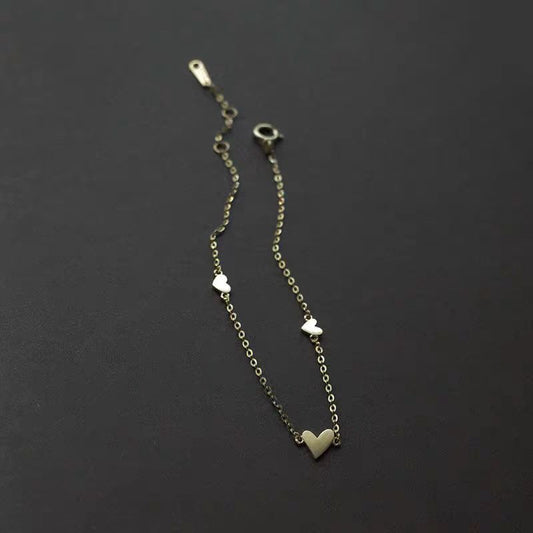 S925純銀心形手鍊女三顆愛心簡約鍍18K金INS風熱賣流行新款