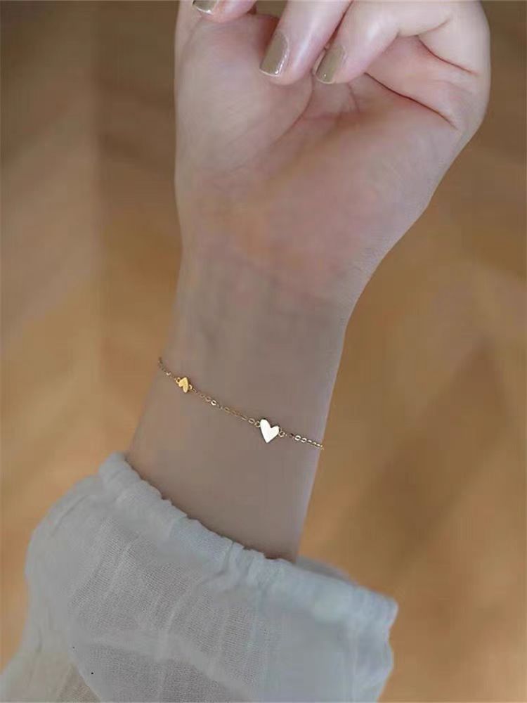 S925純銀心形手鍊女三顆愛心簡約鍍18K金INS風熱賣流行新款