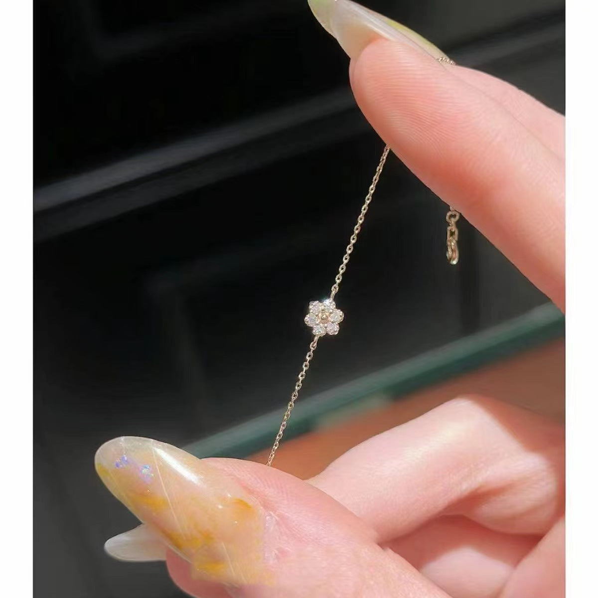 925純銀花朵手鍊女雛菊迷你花瓣小眾日系鍍14k金小花輕奢精致新款