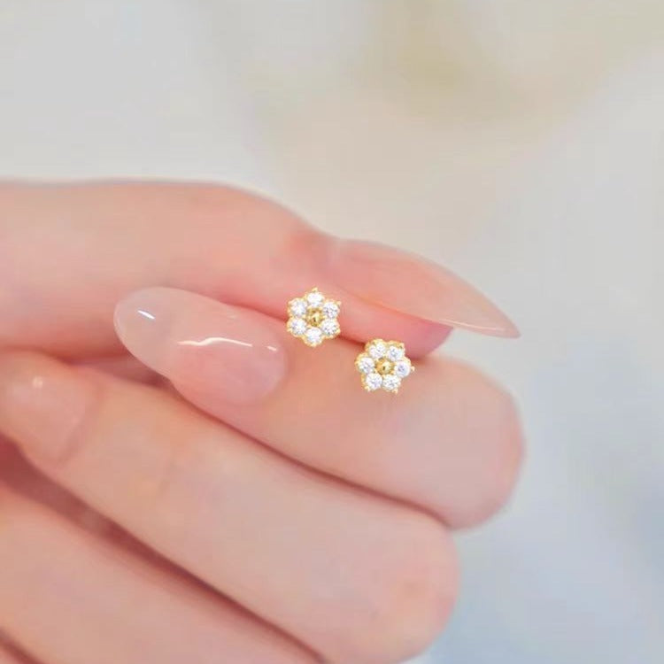 日系雛菊花朵耳釘925純銀迷你小花朵耳環簡約小巧太陽花輕奢新款