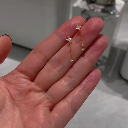 S925純銀四葉草耳線女輕奢水滴耳墜流行新款熱賣耳釘