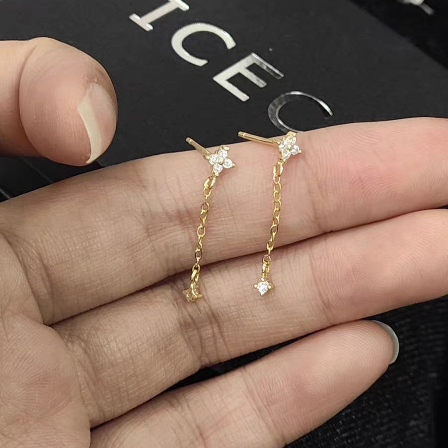 S925純銀四葉草耳線女輕奢水滴耳墜流行新款熱賣耳釘