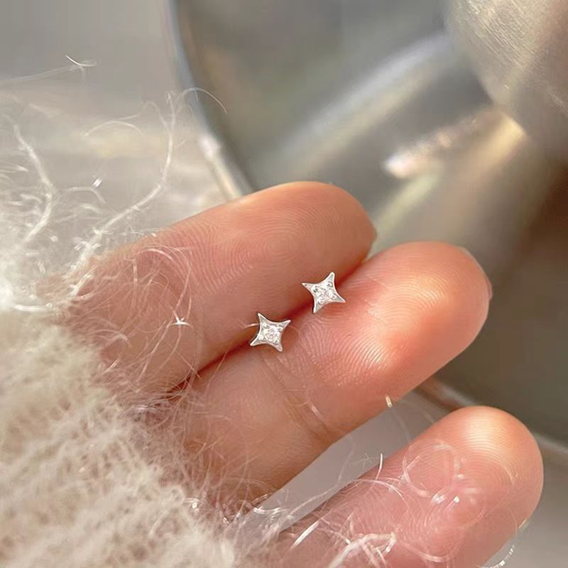 S925純銀星星耳釘迷你女四芒星耳環歐美簡約2025新款耳飾