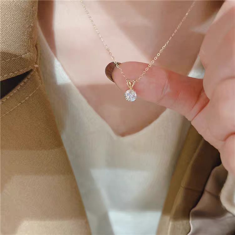 S925純銀單顆鑽項鍊鍍金經典八心八箭高級感簡約女鎖骨鍊新款
