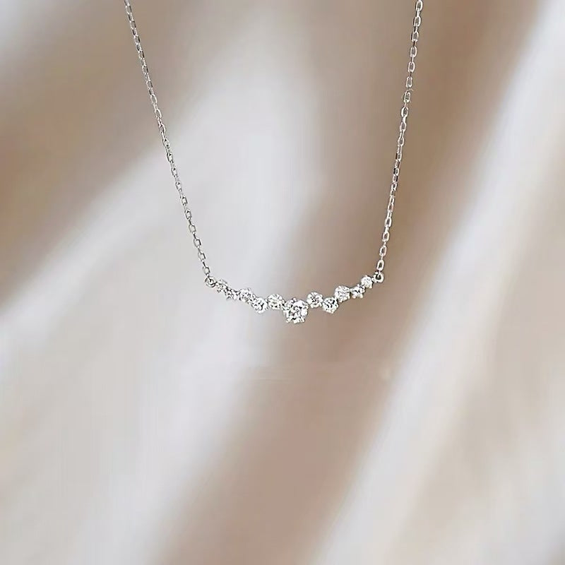 日系S925純銀微笑項鍊女鑲輕奢小清新橫條滿鑽鎖骨鍊新款推薦