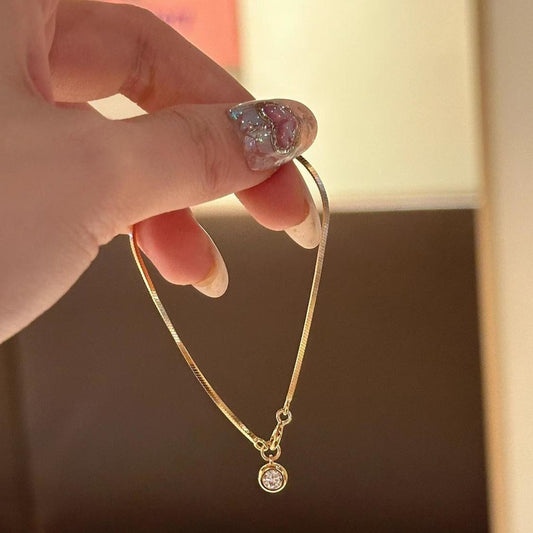 S925純銀泡泡單鑽蛇骨手鍊鍍18k金女高級感