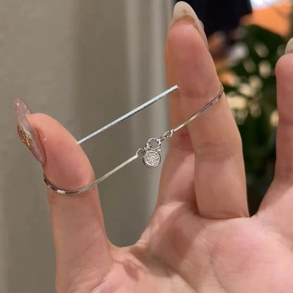 S925純銀泡泡單鑽蛇骨手鍊鍍18k金女高級感