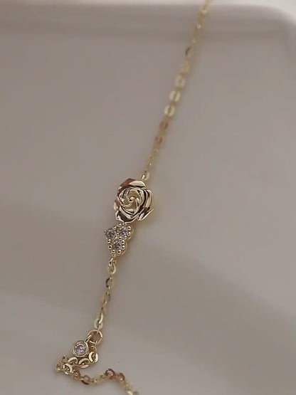 玫瑰花手鍊心形S925純銀鍍14k金法式女小鑽熱賣新款