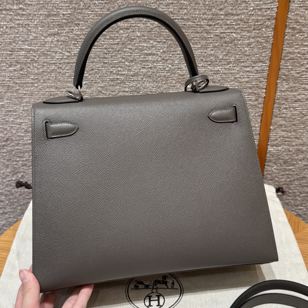 高仿Hermes*Kelly32系列H043150EP8F錫器灰銀扣牛皮純手工
