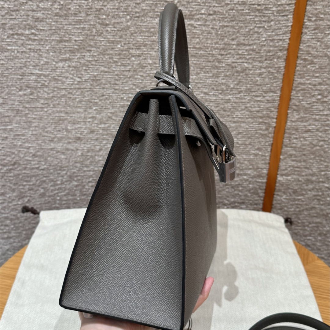 高仿Hermes*Kelly32系列H043150EP8F錫器灰銀扣牛皮純手工