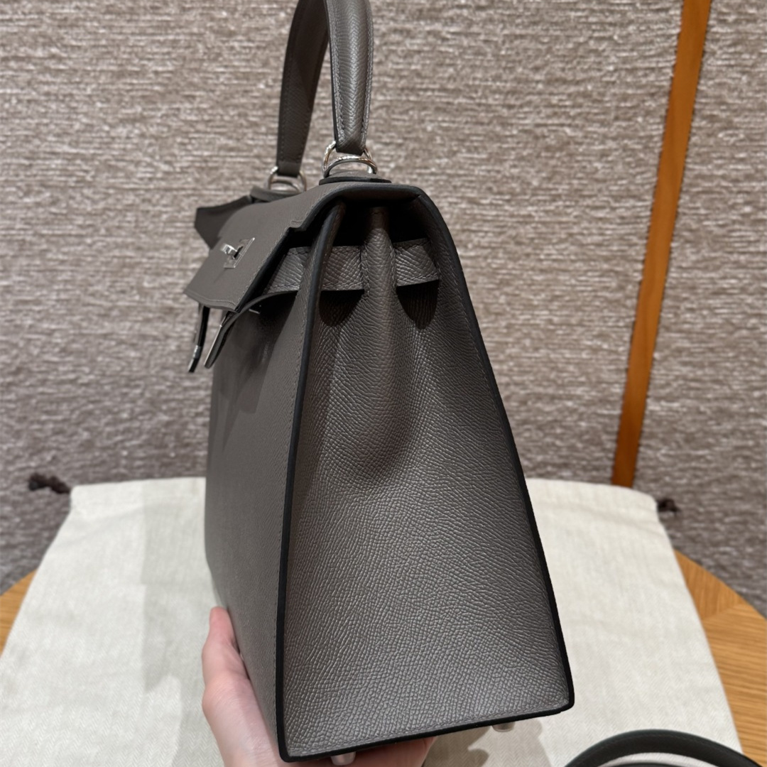 高仿Hermes*Kelly32系列H043150EP8F錫器灰銀扣牛皮純手工