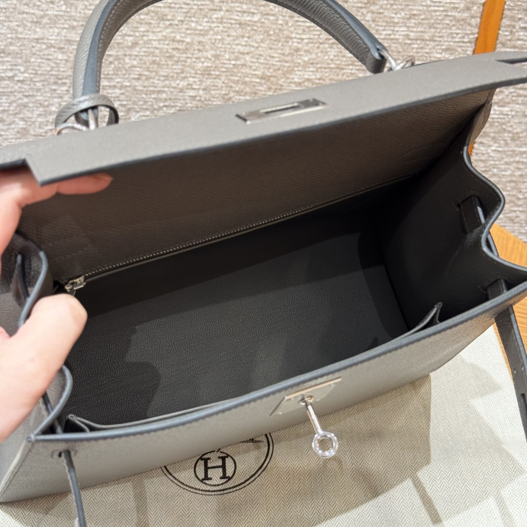 高仿Hermes*Kelly32系列H043150EP8F錫器灰銀扣牛皮純手工