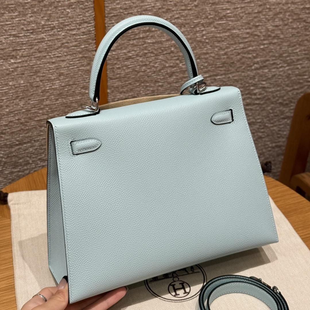 高仿Hermes*Kelly25系列H043110EPU2微風藍銀扣牛皮純手工