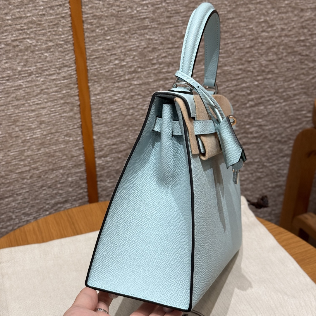 高仿Hermes*Kelly25系列H043110EPU2微風藍銀扣牛皮純手工
