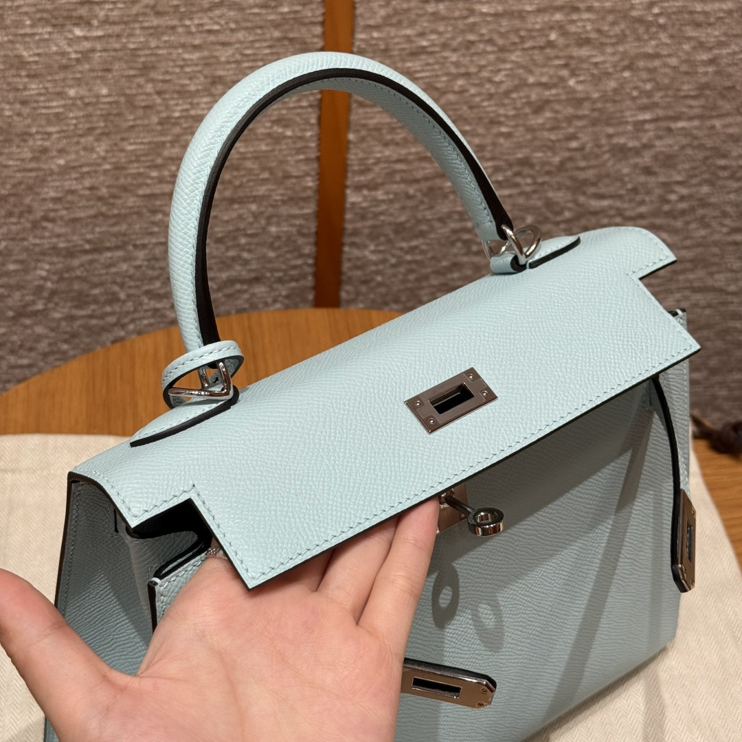 高仿Hermes*Kelly25系列H043110EPU2微風藍銀扣牛皮純手工