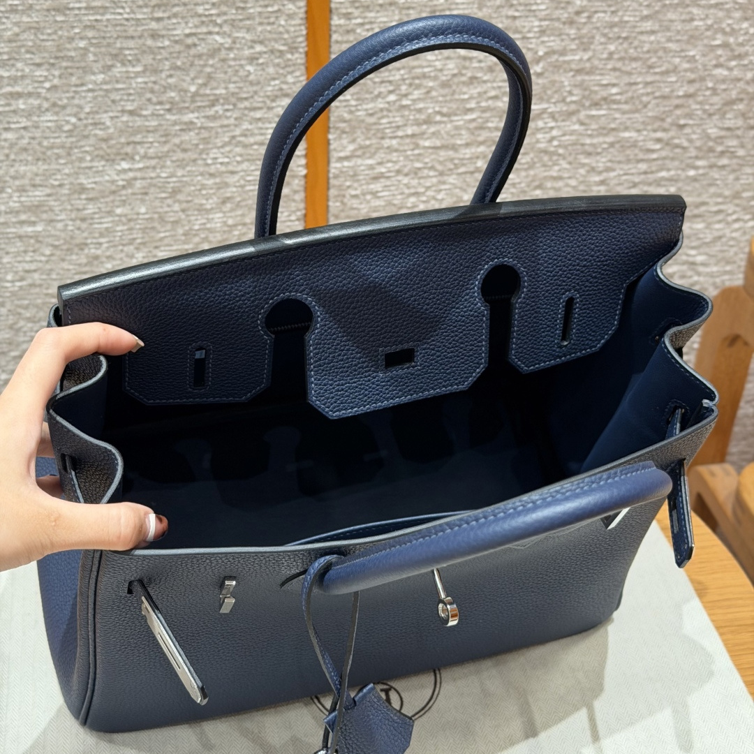 高仿Hermes*Birkin30系列H044897BO73寶石藍牛皮銀扣純手工