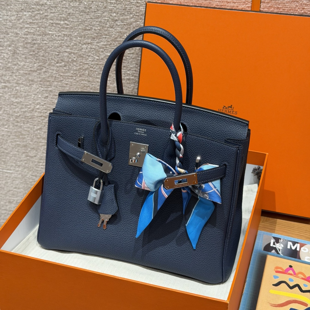 高仿Hermes*Birkin30系列H044897BO73寶石藍牛皮銀扣純手工