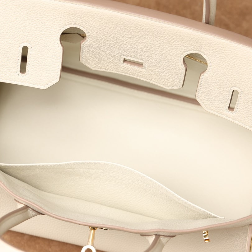 高仿Hermes*Birkin30奶昔白金扣免檢版