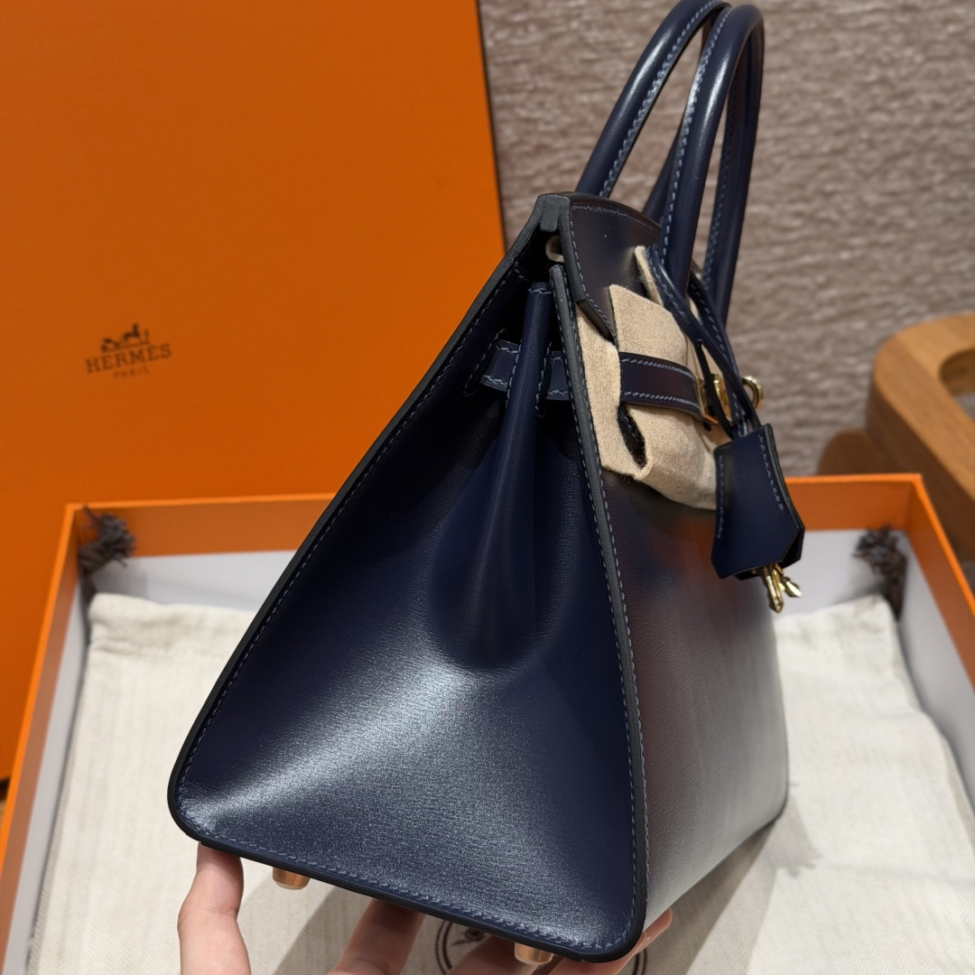 高仿Hermes*Birkin25系列H073178BX73寶石藍牛皮金扣純手工