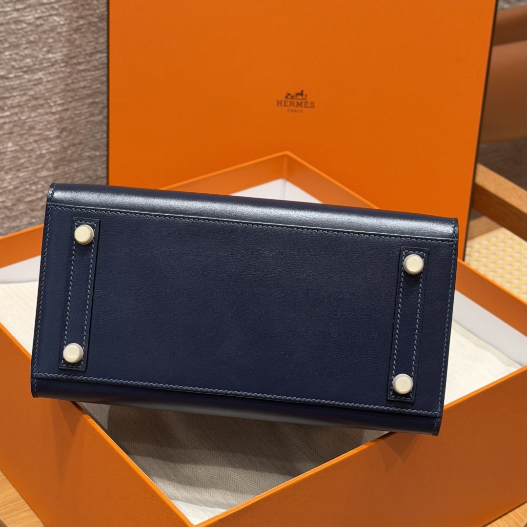 高仿Hermes*Birkin25系列H073178BX73寶石藍牛皮金扣純手工