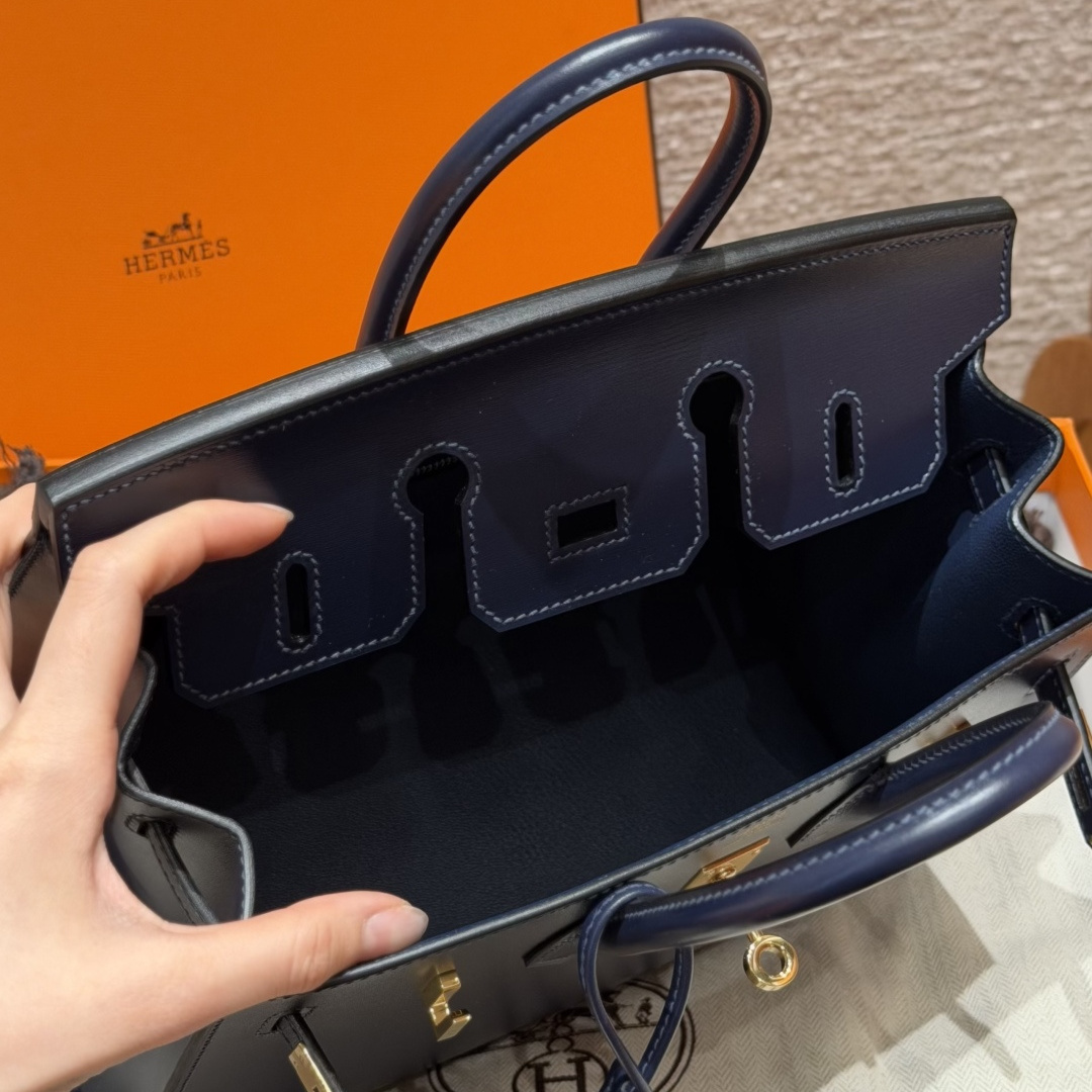 高仿Hermes*Birkin25系列H073178BX73寶石藍牛皮金扣純手工