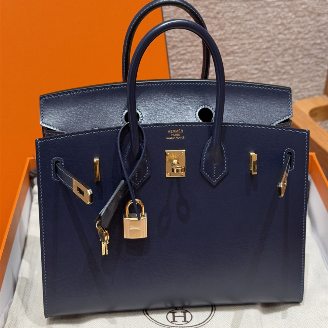高仿Hermes*Birkin25系列H073178BX73寶石藍牛皮金扣純手工