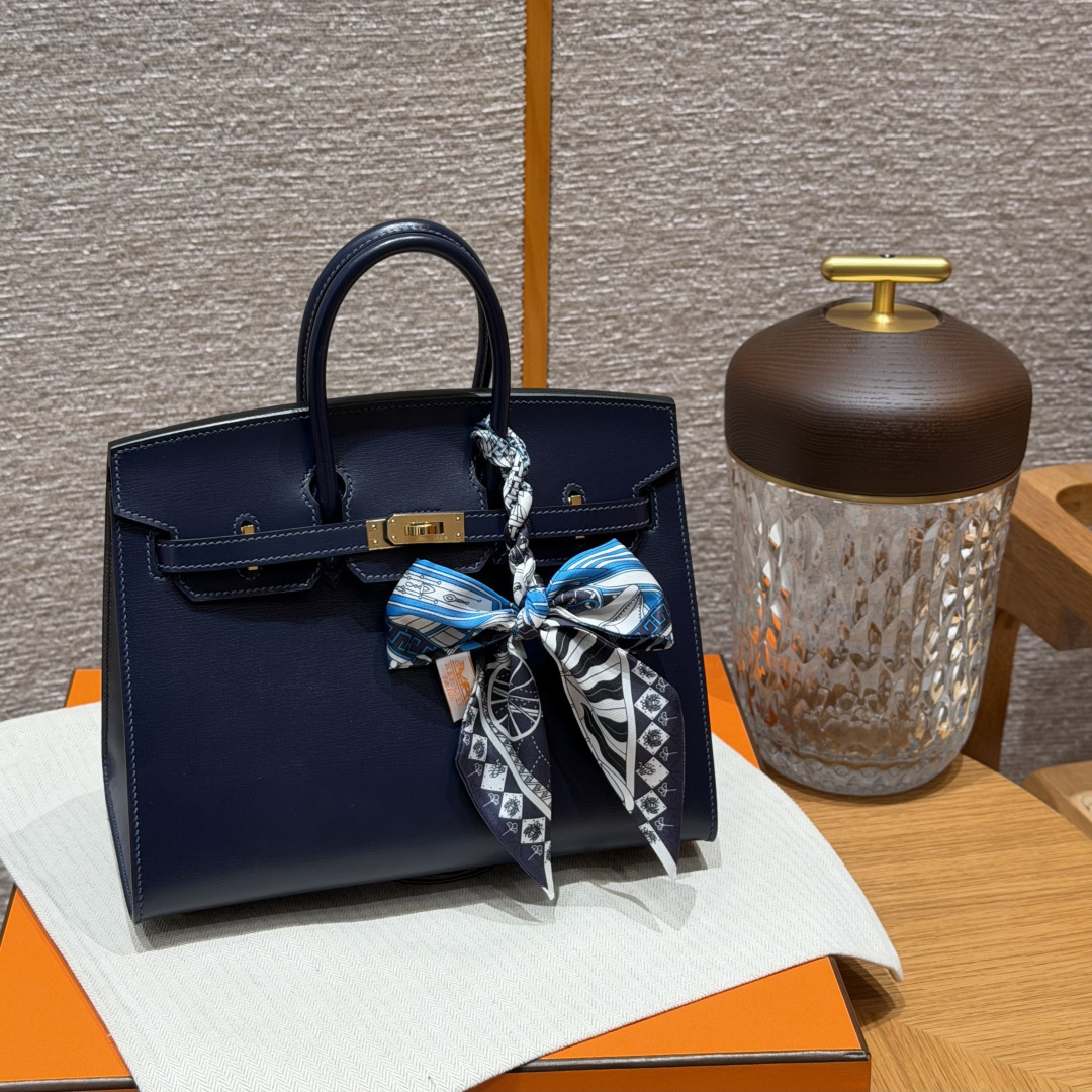高仿Hermes*Birkin25系列H073178BX73寶石藍牛皮金扣純手工