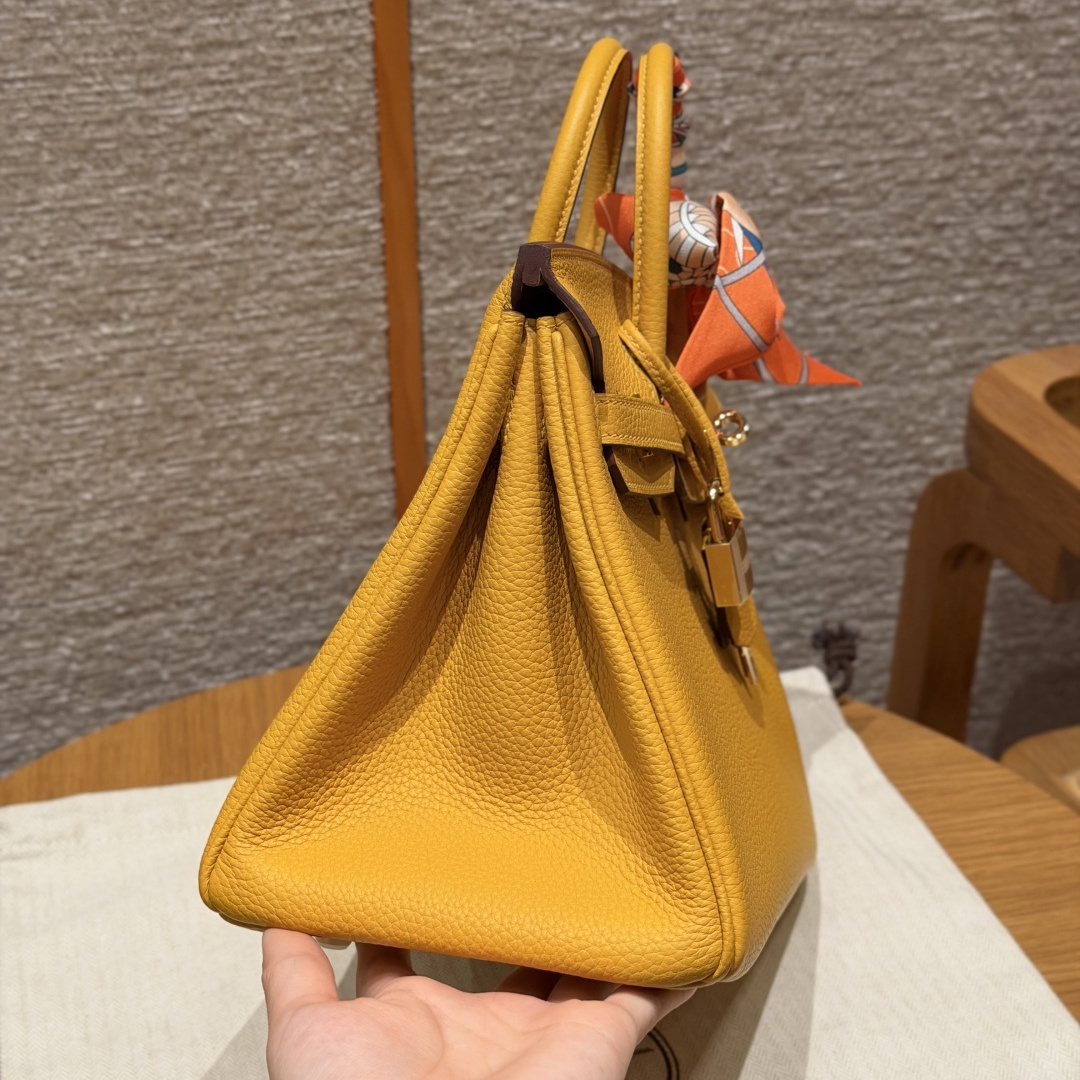 高仿Hermes*Birkin25系列H041344BO9D琥珀黃牛皮金扣純手工