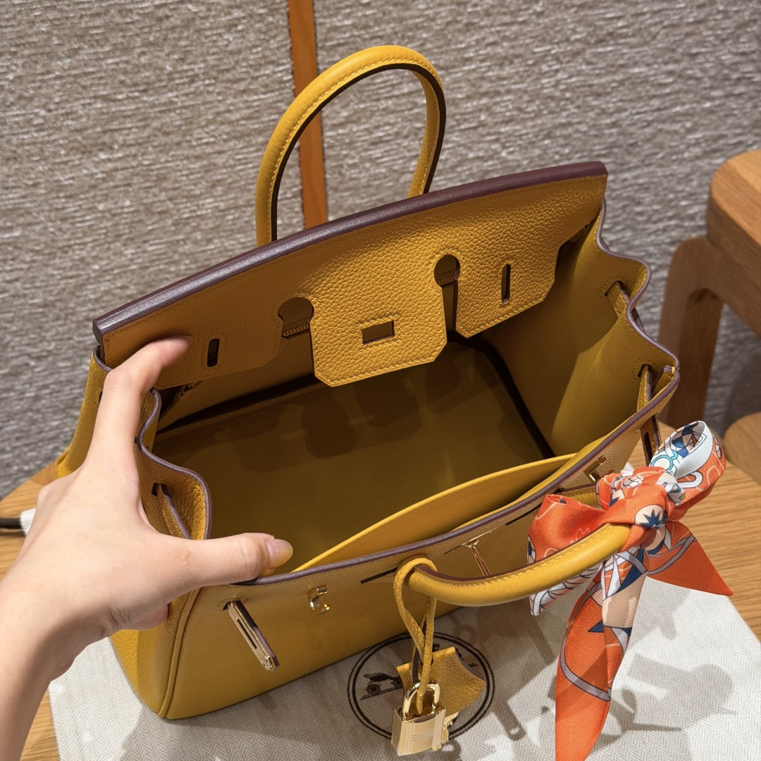 高仿Hermes*Birkin25系列H041344BO9D琥珀黃牛皮金扣純手工