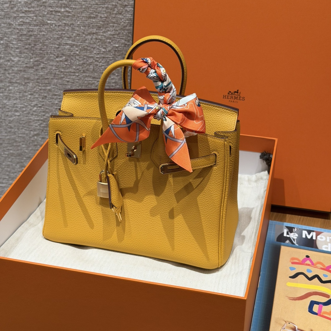 高仿Hermes*Birkin25系列H041344BO9D琥珀黃牛皮金扣純手工