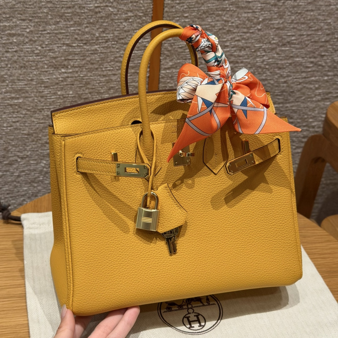 高仿Hermes*Birkin25系列H041344BO9D琥珀黃牛皮金扣純手工
