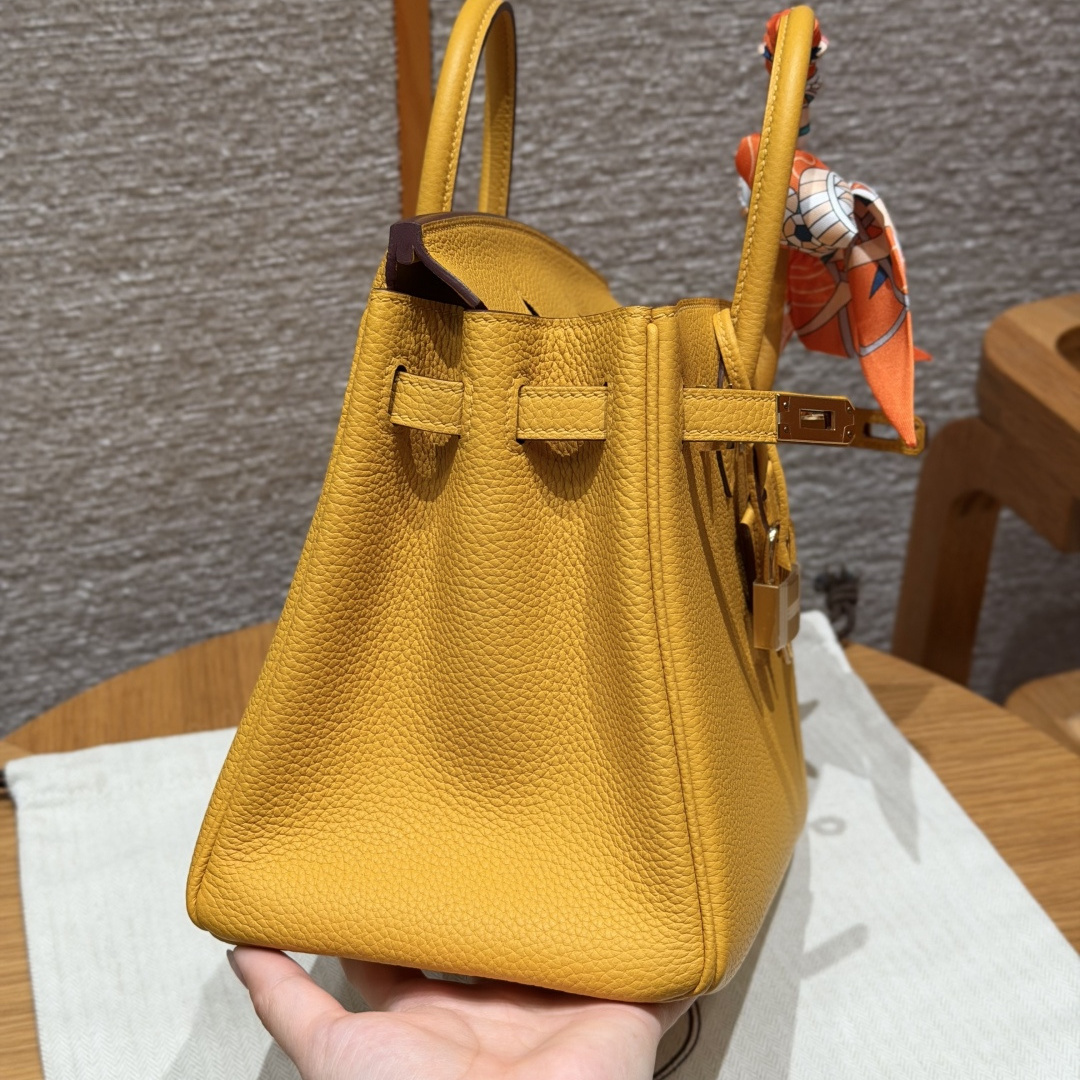 高仿Hermes*Birkin25系列H041344BO9D琥珀黃牛皮金扣純手工