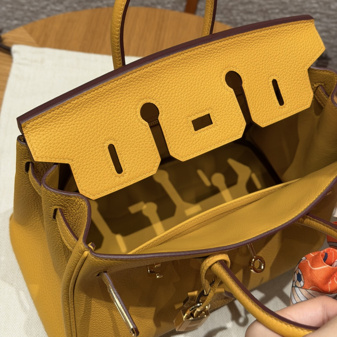 高仿Hermes*Birkin25系列H041344BO9D琥珀黃牛皮金扣純手工